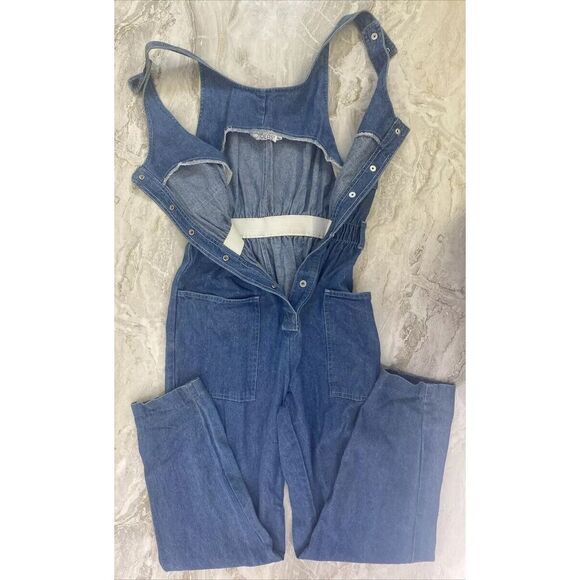 Vintage IDEAS Small Denim Jumpsuit Romper Overalls 80s 1980s Cinch High Waist - Picture 3 of 8